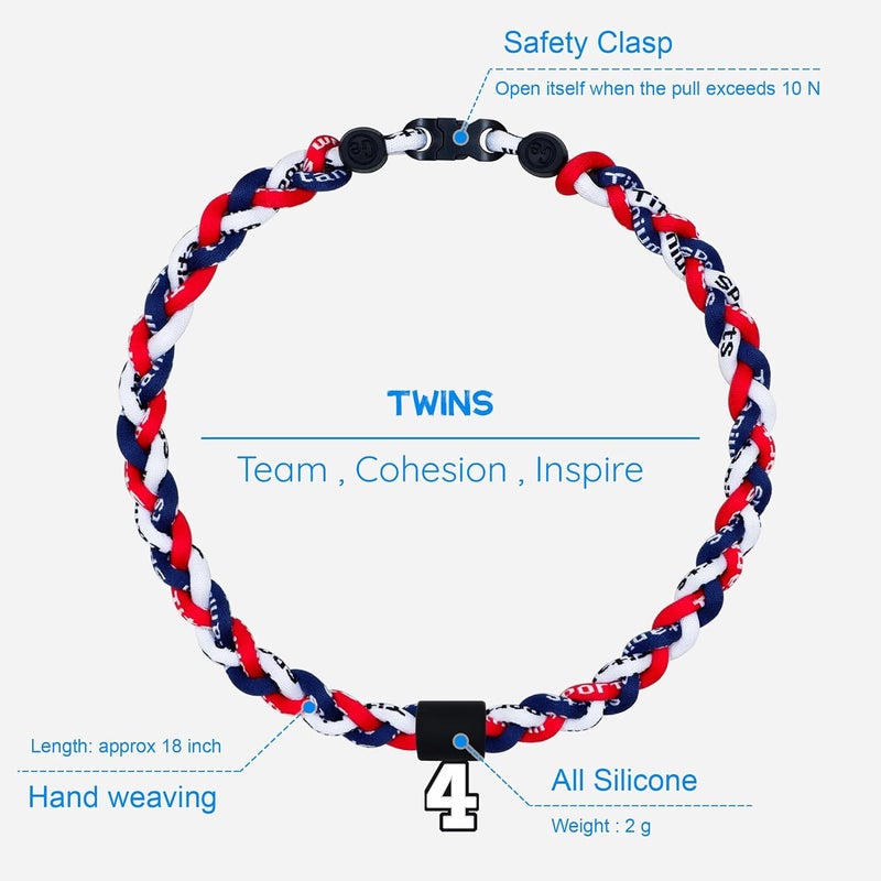 SUPBOMM Baseball Rope Necklaces, League Team Colors Braided Necklace with Number Pendant, Baseball Team Gifts - Image 2